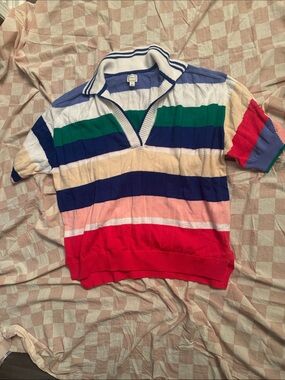 Maeve Multicolor Striped Short-Sleeve Polo — Red, Pink, Blue, Green, Cream NWOT